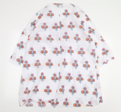 MissLook Womens White Geometric Cotton Basic Blouse Size 3XL Round Neck