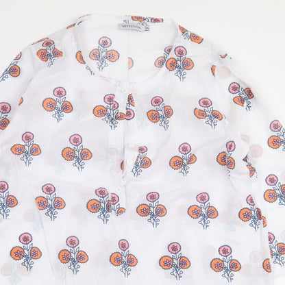 MissLook Womens White Geometric Cotton Basic Blouse Size 3XL Round Neck