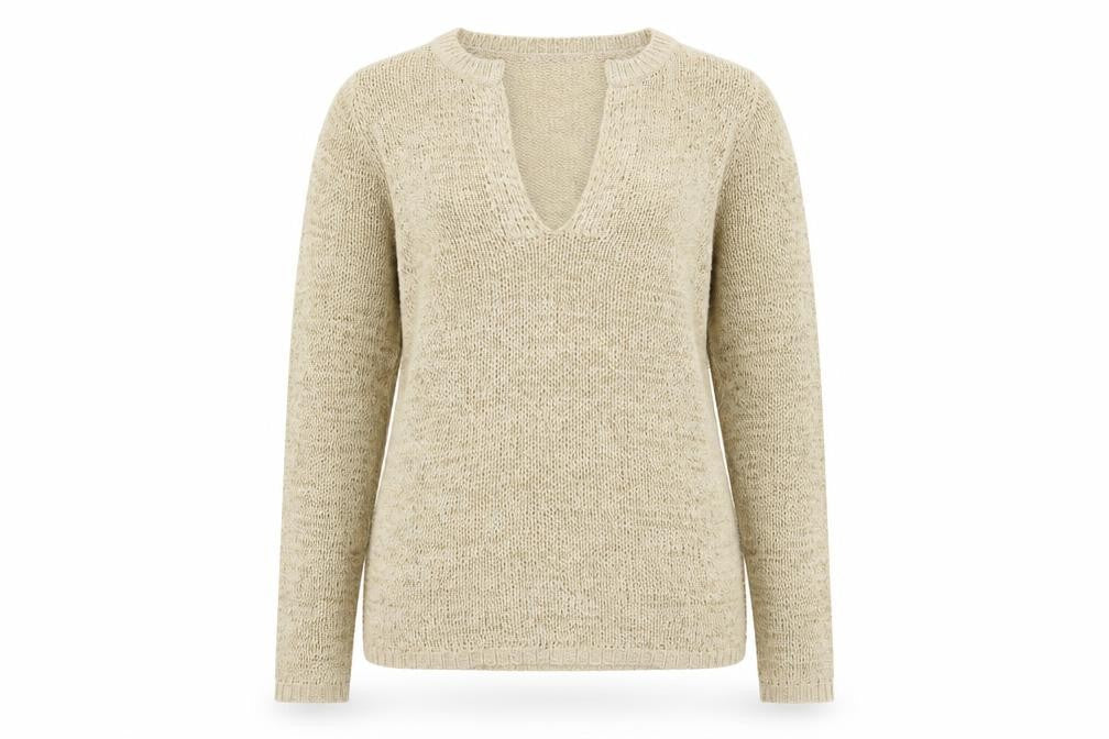 Rick Cardona Womens Beige V-Neck Acrylic Pullover Jumper Size 8
