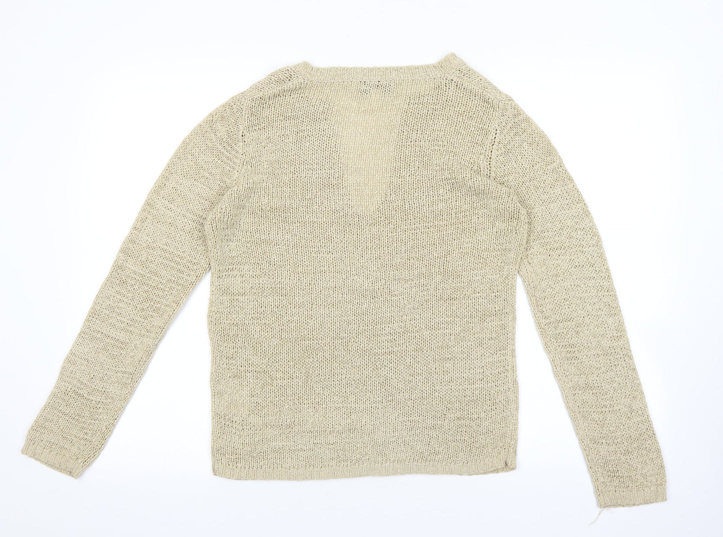 Rick Cardona Womens Beige V-Neck Acrylic Pullover Jumper Size 8