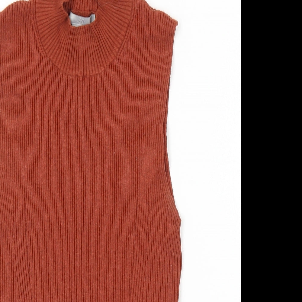 H&M Womens Brown High Neck Viscose Pullover Jumper Size S