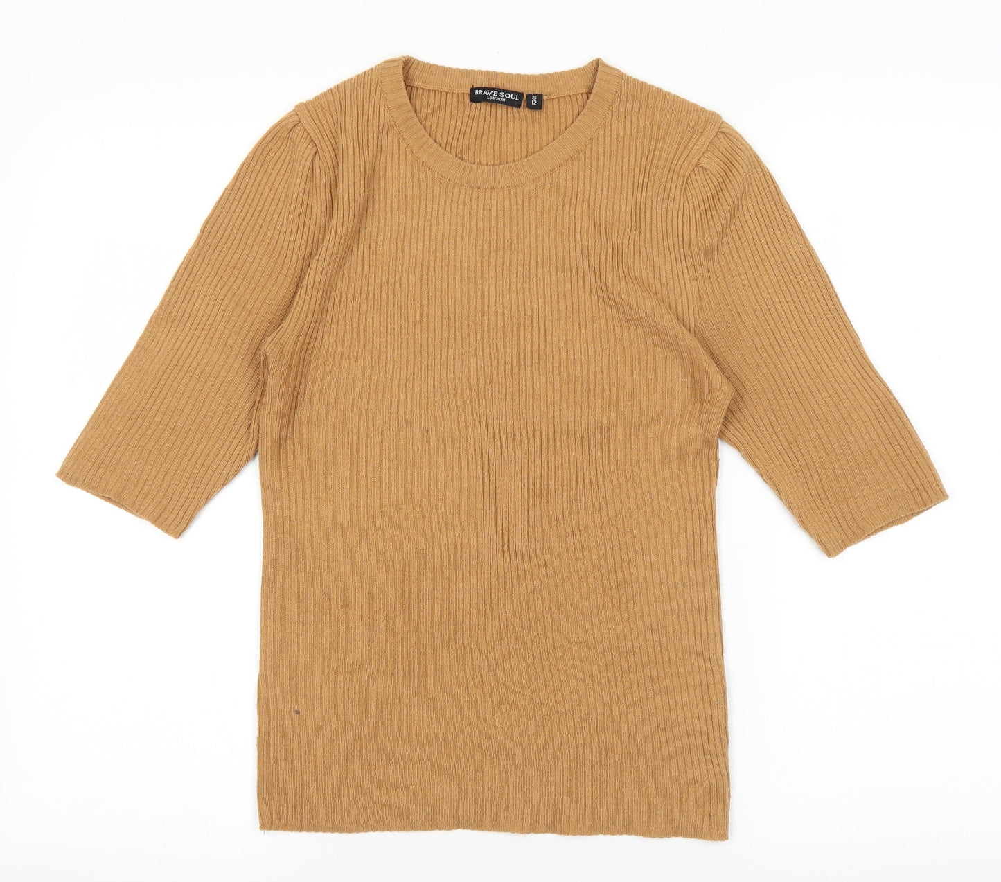 Brave Soul Womens Orange Acrylic Basic T-Shirt Size S Round Neck