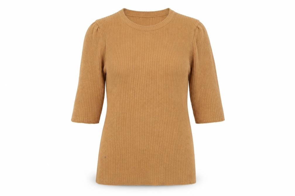 Brave Soul Womens Orange Acrylic Basic T-Shirt Size S Round Neck