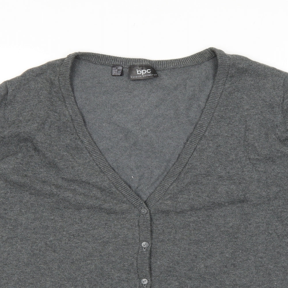 bonprix Womens Grey V-Neck Cotton Cardigan Jumper Size S