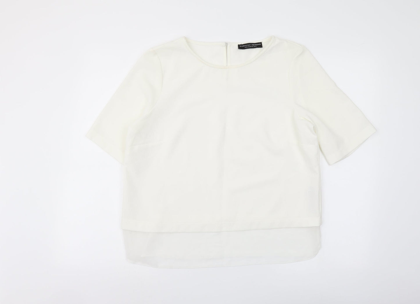 Dorothy Perkins Womens Ivory Polyester Basic T-Shirt Size 14 Round Neck - Chiffon Trim