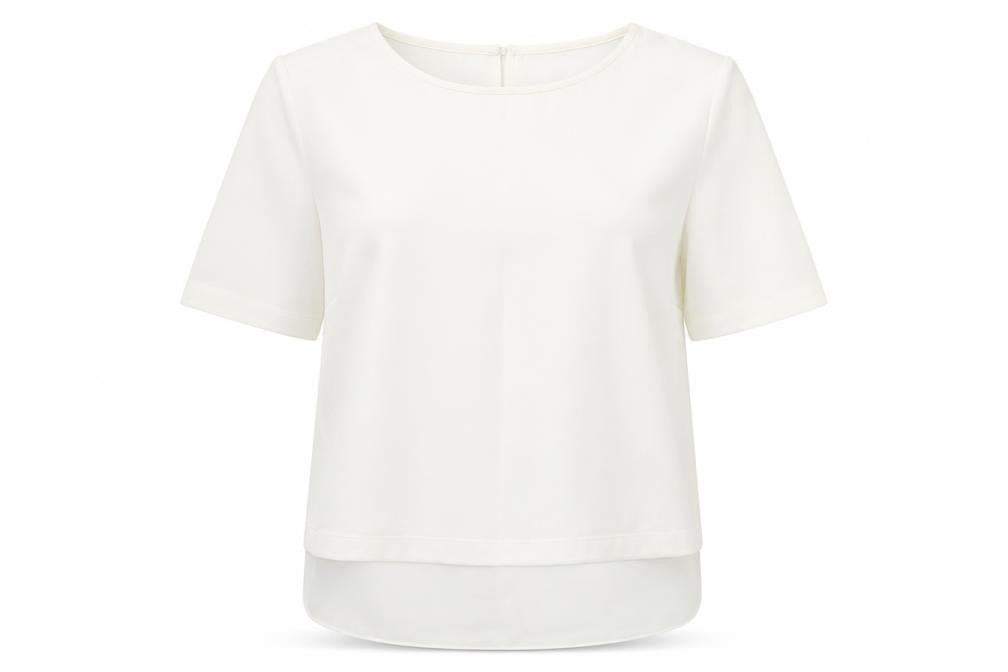 Dorothy Perkins Womens Ivory Polyester Basic T-Shirt Size 14 Round Neck - Chiffon Trim
