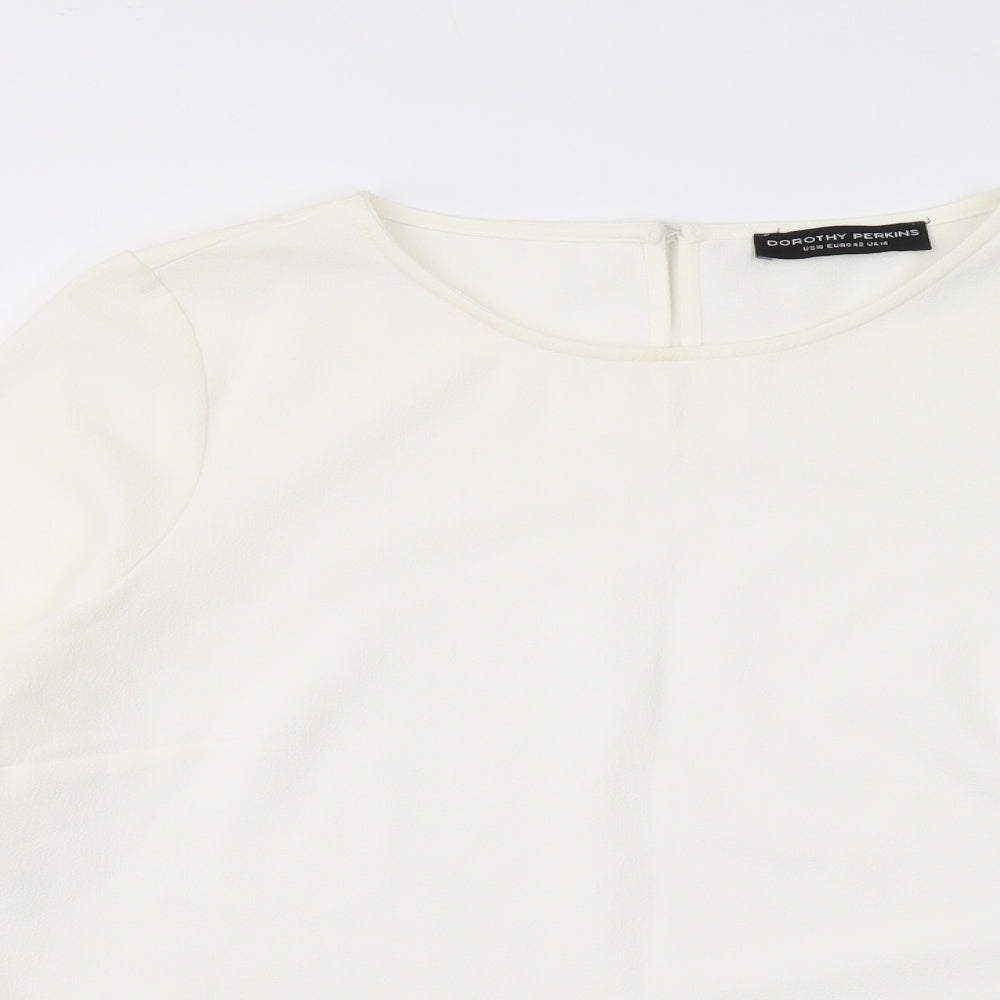 Dorothy Perkins Womens Ivory Polyester Basic T-Shirt Size 14 Round Neck - Chiffon Trim
