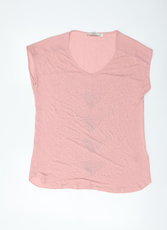 NEXT Womens Pink Viscose Basic T-Shirt Size 10 V-Neck