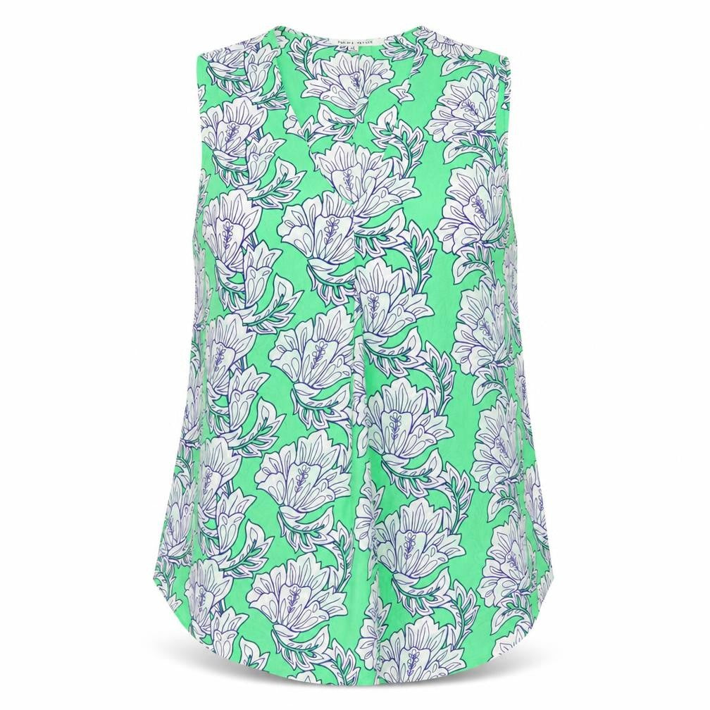 Rose + Olive Womens Green Floral Polyester Basic Blouse Size M V-Neck