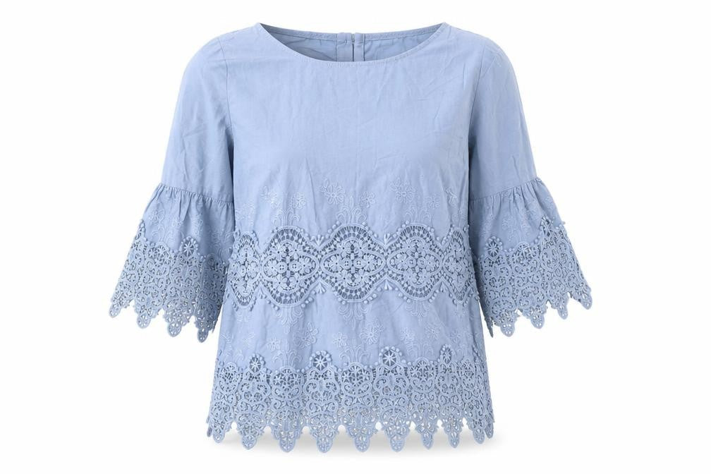 11 Tyhlo Womens Blue Cotton Basic Blouse Size XS Round Neck