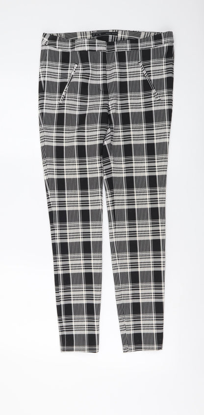 Zara Womens Black Plaid Polyester Trousers Size S L26 in Regular Button