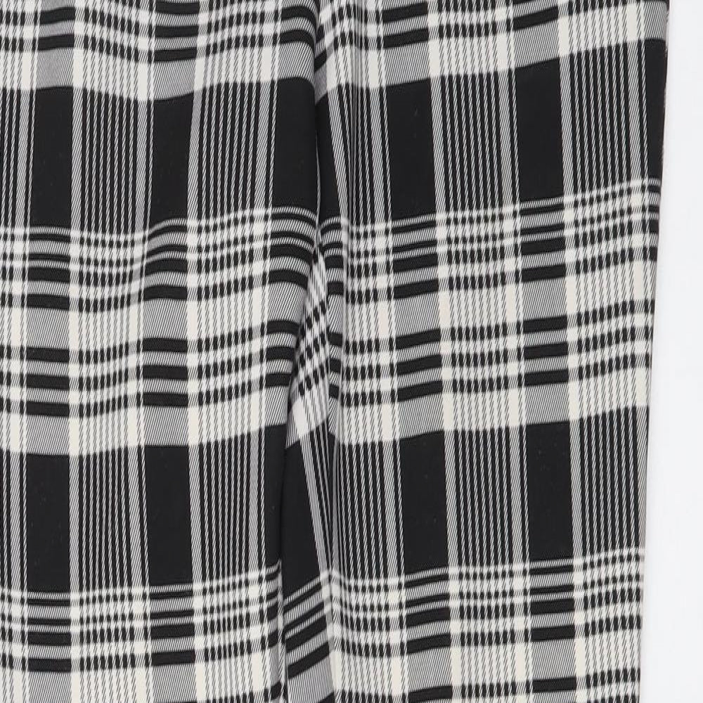 Zara Womens Black Plaid Polyester Trousers Size S L26 in Regular Button
