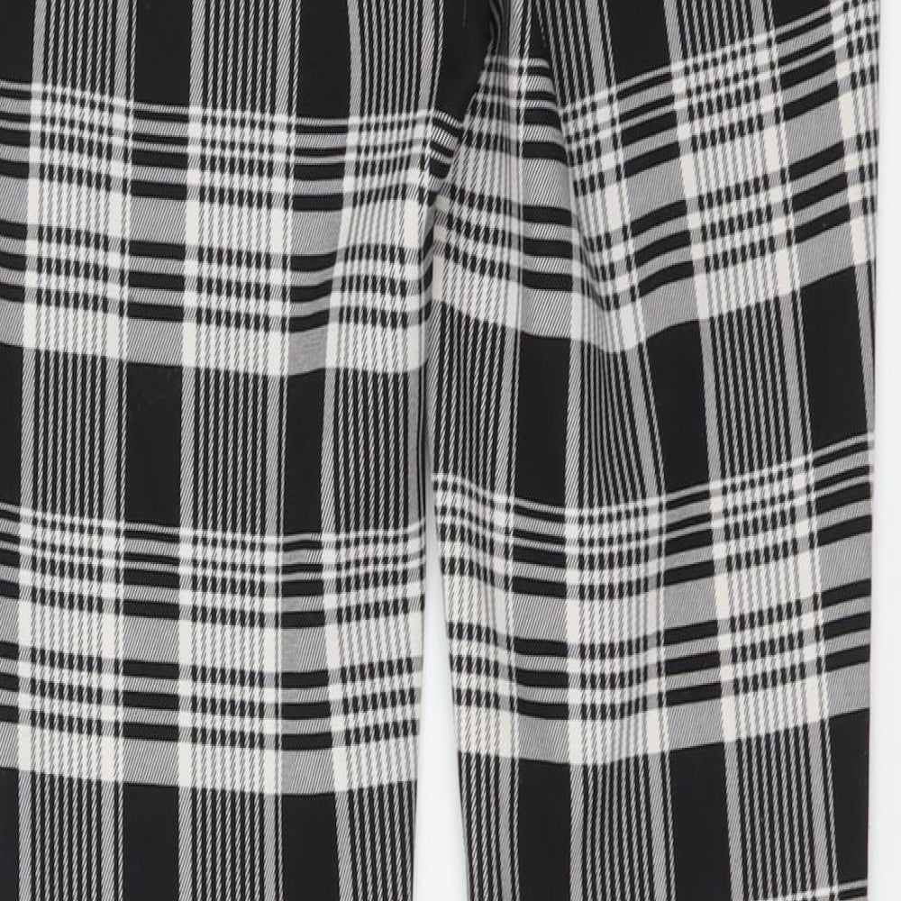 Zara Womens Black Plaid Polyester Trousers Size S L26 in Regular Button