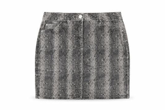 Next Womens Grey Animal Print Cotton A-Line Skirt Size 12 Button - Snakeskin Pattern