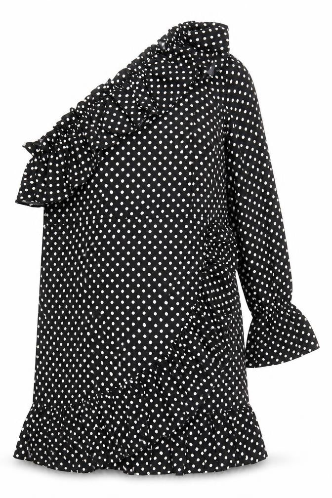 Nasty Gal Womens Black Polka Dot Polyester Mini Size 12 One Shoulder Zip