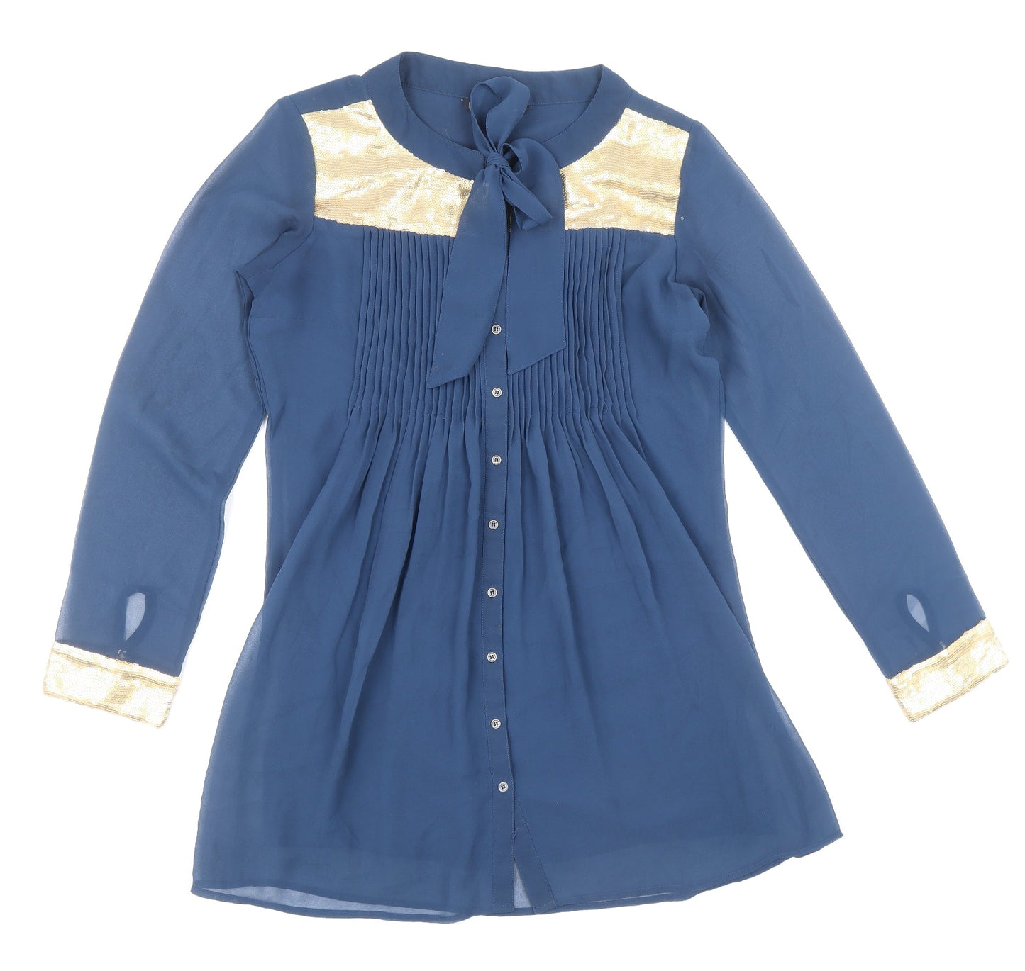 Preworn Womens Blue Polyester Basic Button-Up Size M Round Neck