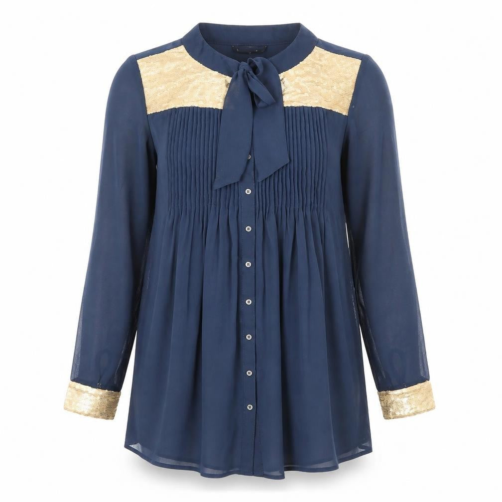 Preworn Womens Blue Polyester Basic Button-Up Size M Round Neck