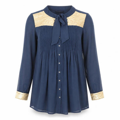 Preworn Womens Blue Polyester Basic Button-Up Size M Round Neck