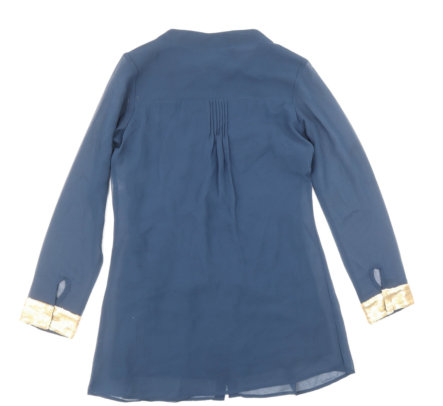 Preworn Womens Blue Polyester Basic Button-Up Size M Round Neck
