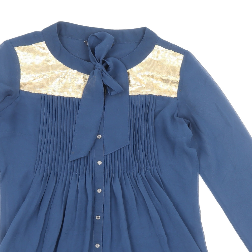 Preworn Womens Blue Polyester Basic Button-Up Size M Round Neck