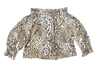 JCL Womens Multicoloured Animal Print Polyester Basic Blouse Size L Off the Shoulder - Leopard Print