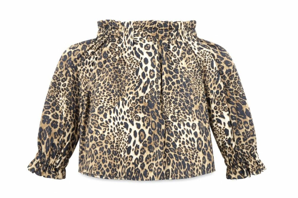 JCL Womens Multicoloured Animal Print Polyester Basic Blouse Size L Off the Shoulder - Leopard Print