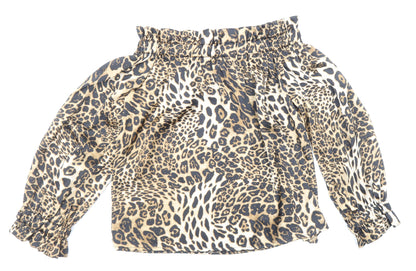 JCL Womens Multicoloured Animal Print Polyester Basic Blouse Size L Off the Shoulder - Leopard Print