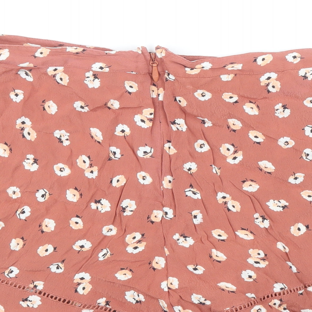 Miss Selfridge Womens Brown Floral Cotton Hot Pants Shorts Size 14 Regular Zip