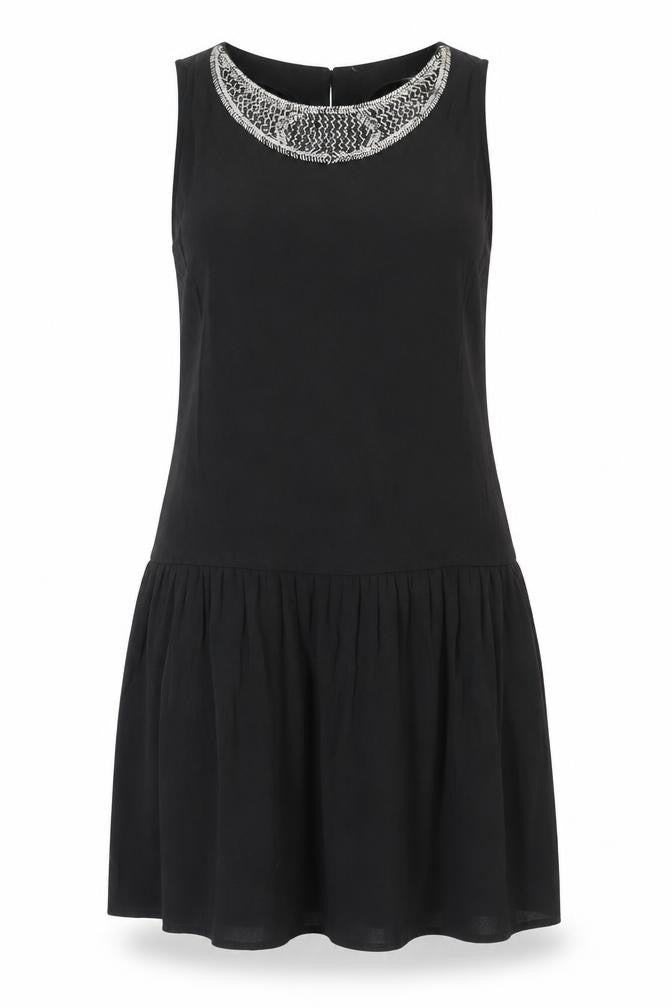 Mango Womens Black Polyester Tank Dress Size 6 Boat Neck Button - Embellished Neckline