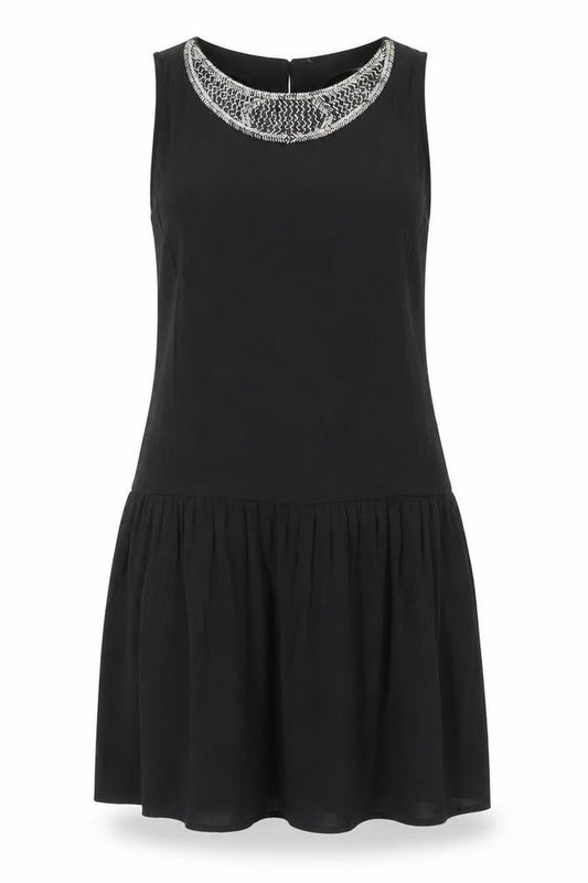 Mango Womens Black Polyester Tank Dress Size 6 Boat Neck Button - Embellished Neckline