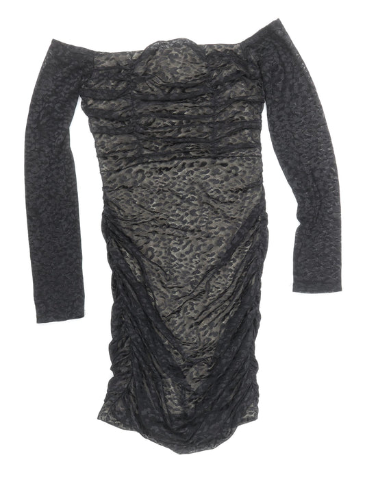 Parallel Lines Womens Black Animal Print Polyester Mini Size S Off the Shoulder Zip