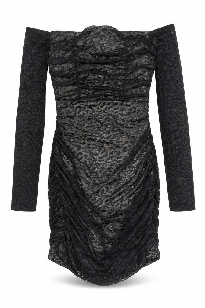 Parallel Lines Womens Black Animal Print Polyester Mini Size S Off the Shoulder Zip
