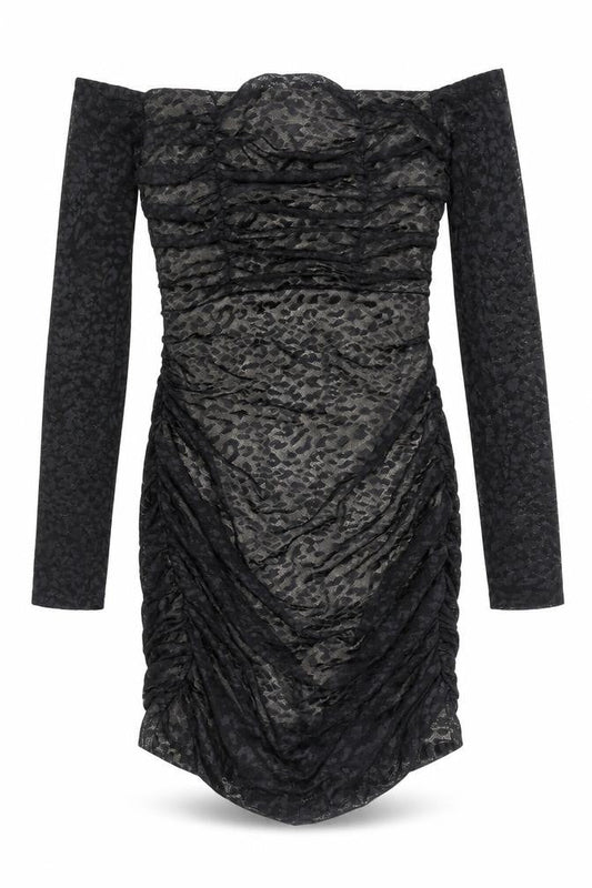 Parallel Lines Womens Black Animal Print Polyester Mini Size S Off the Shoulder Zip