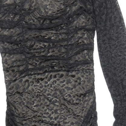 Parallel Lines Womens Black Animal Print Polyester Mini Size S Off the Shoulder Zip