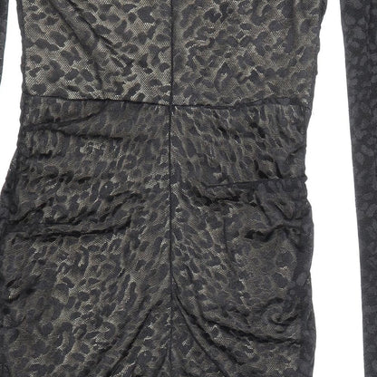Parallel Lines Womens Black Animal Print Polyester Mini Size S Off the Shoulder Zip