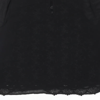 Warehouse Womens Black Floral Polyester Basic Blouse Size 10 Collared - Lace Overlay Detail