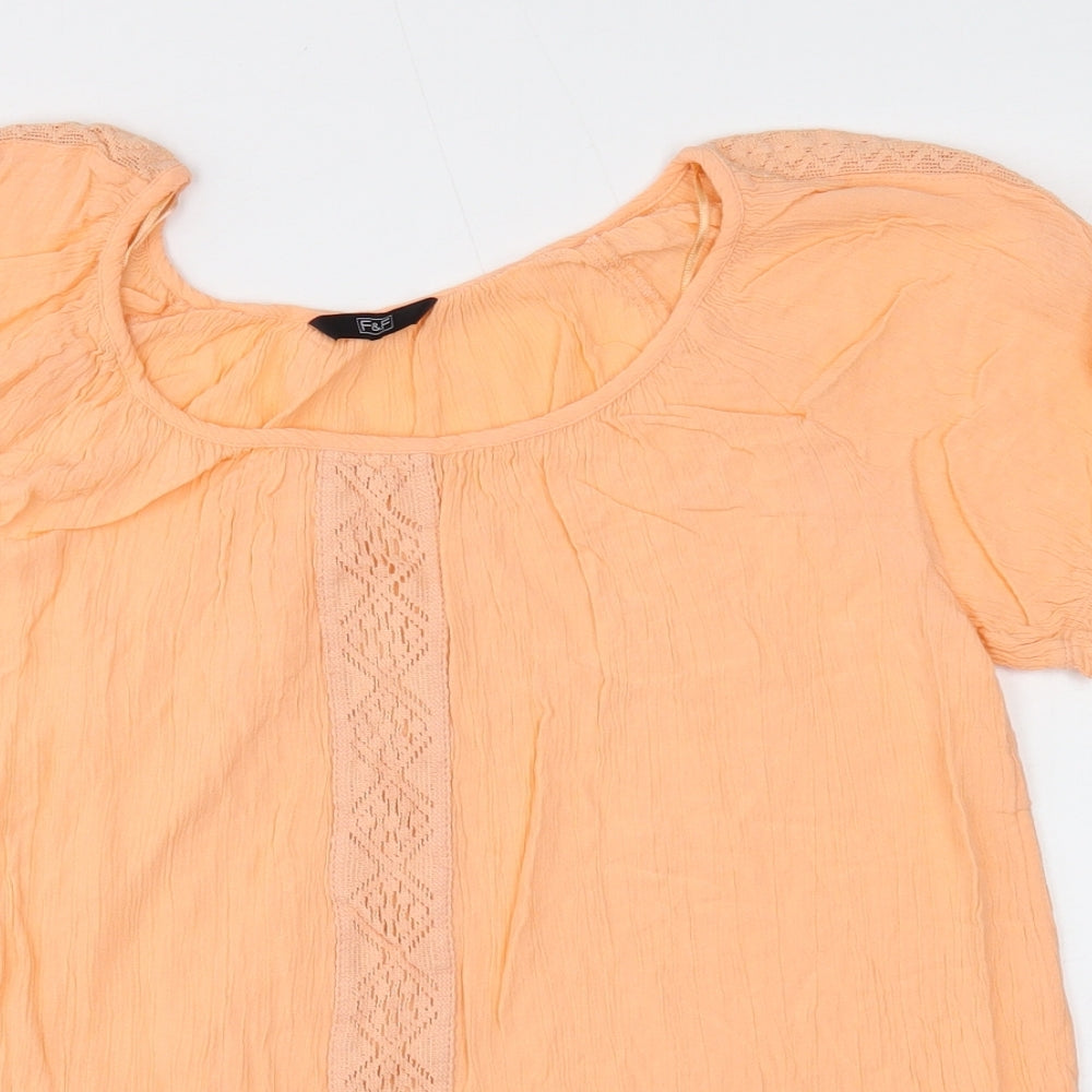 F&F Womens Orange Viscose Basic T-Shirt Size 10 Round Neck