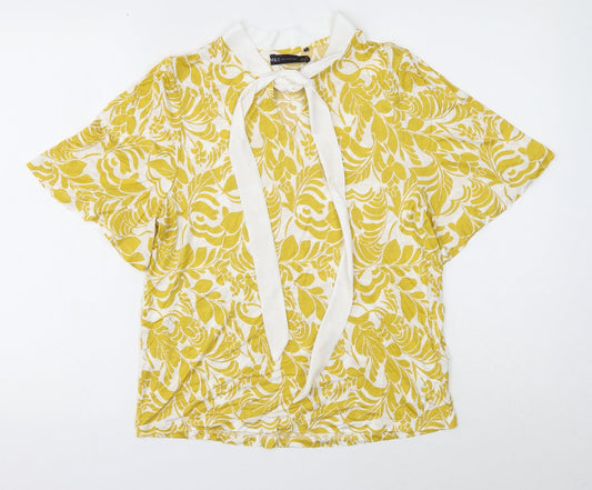 Marks and Spencer Womens Yellow Floral Viscose Basic Blouse Size 12 Round Neck