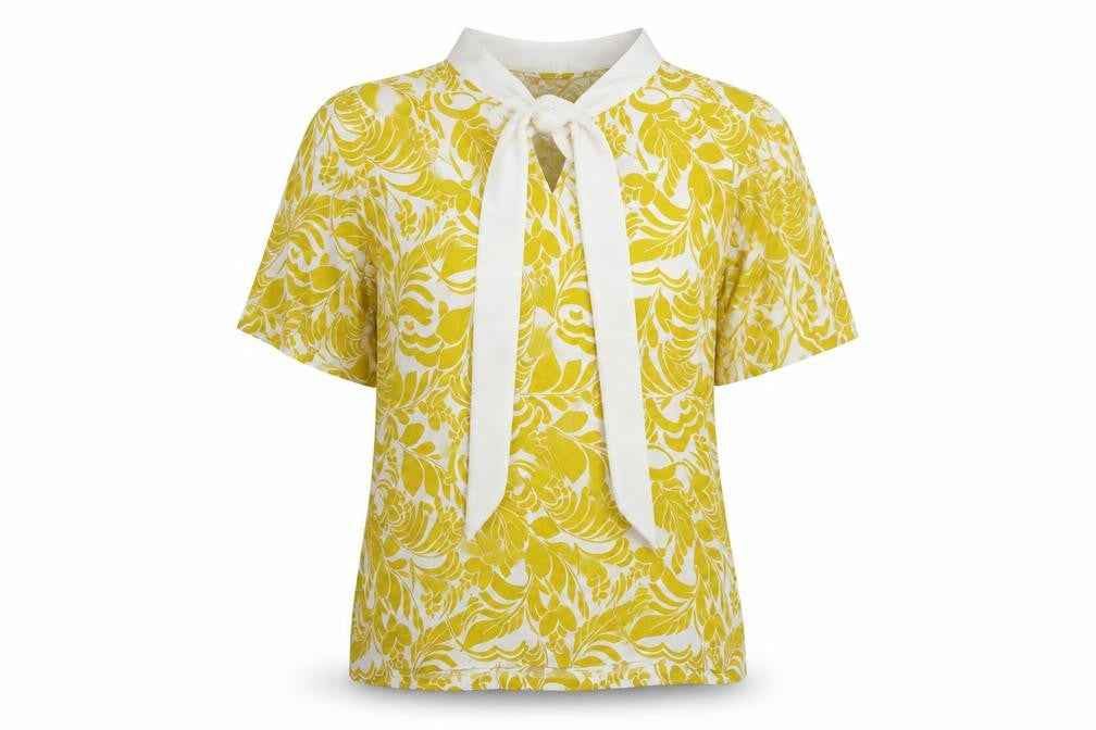 Marks & Spencer Womens Yellow Floral Viscose Basic Blouse Size 12 Round Neck