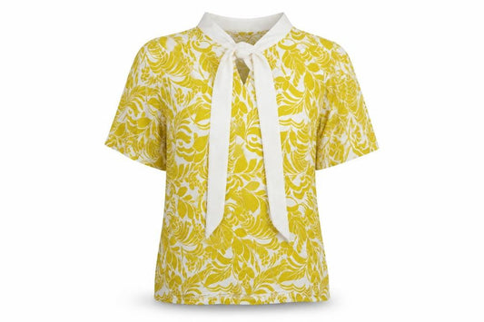 Marks & Spencer Womens Yellow Floral Viscose Basic Blouse Size 12 Round Neck