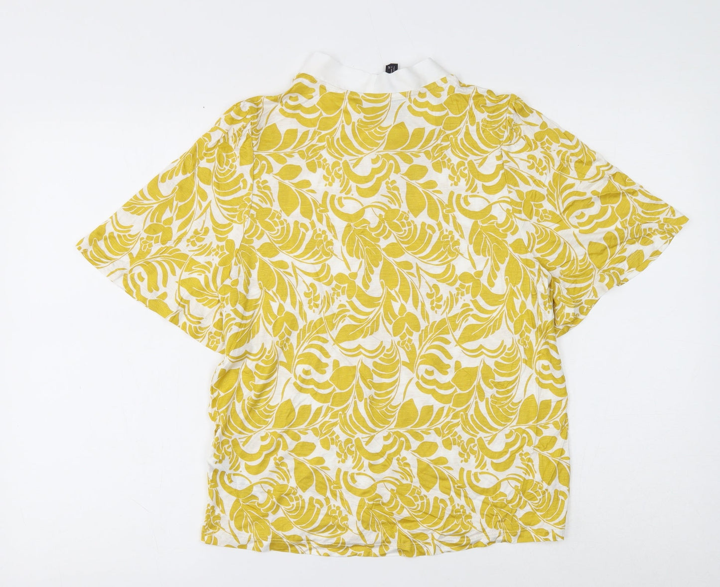 Marks and Spencer Womens Yellow Floral Viscose Basic Blouse Size 12 Round Neck