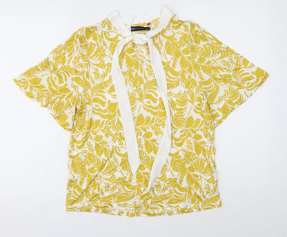 Marks & Spencer Womens Yellow Floral Viscose Basic Blouse Size 12 Round Neck