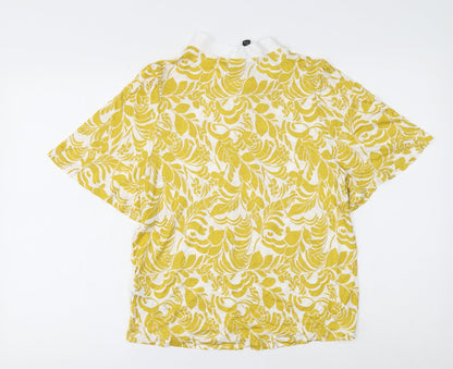 Marks & Spencer Womens Yellow Floral Viscose Basic Blouse Size 12 Round Neck