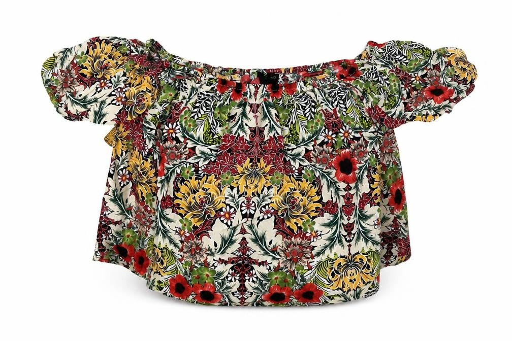 Topshop Womens Multicoloured Floral Viscose Basic Blouse Size 10 Off the Shoulder