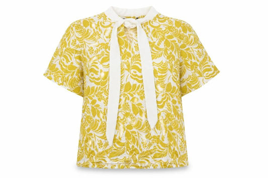 Marks & Spencer Womens Yellow Floral Viscose Basic Blouse Size 12 Round Neck