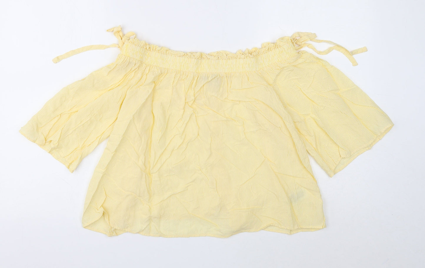 Marks and Spencer Womens Yellow Viscose Cropped Blouse Size 10 Boat Neck