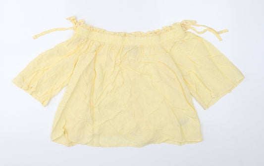 Marks and Spencer Womens Yellow Viscose Cropped Blouse Size 10 Boat Neck