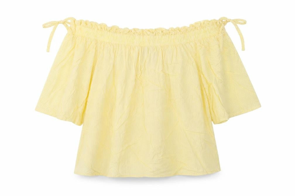 Marks & Spencer Womens Yellow Viscose Cropped Blouse Size 10 Boat Neck