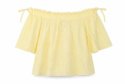 Marks & Spencer Womens Yellow Viscose Cropped Blouse Size 10 Boat Neck
