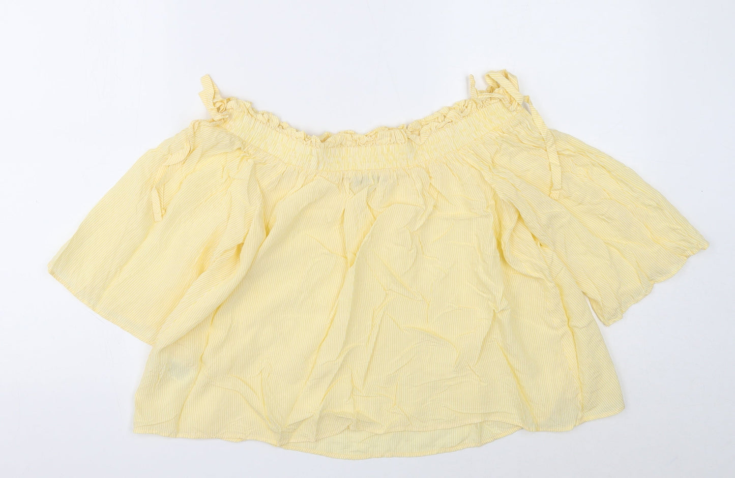Marks and Spencer Womens Yellow Viscose Cropped Blouse Size 10 Boat Neck